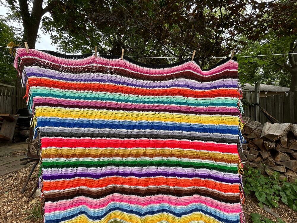 Colorful Crocheted Throw Blanket Rainbow Pattern 60 x 44 In